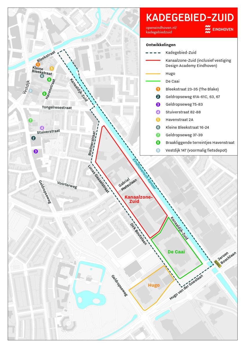 De Kanaalzone-Zuid is het gebied dat begrenst wordt door de Kanaaldijk-Zuid, Breitnerstraat, Lucas Gasselstraat, Dirk Boutslaan en het voormalige Campina-terrein, klik voor een vergroting
