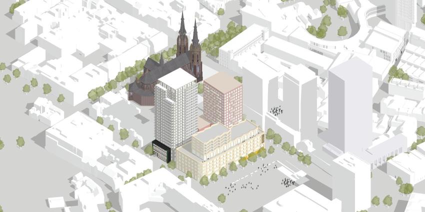 Deze visual geeft een toekomstbeeld van Stadhuisplein en omgeving, klik voor een vergroting