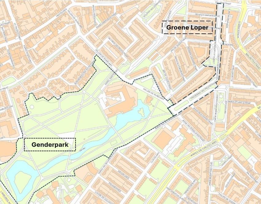plattegrond met het gebied van de Genderwig