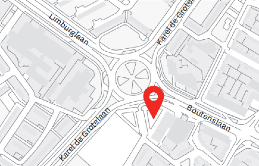 De locatie van de braderie, op de hoek van de Boutenslaan en de Karel de Grotelaan