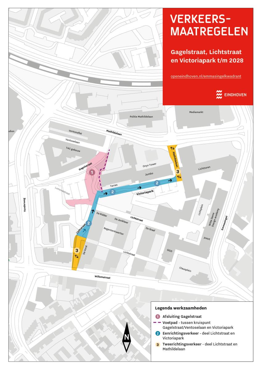 Kaart verkeersmaatregelen Victoriapark die in de vorige alinea wordt omschreven