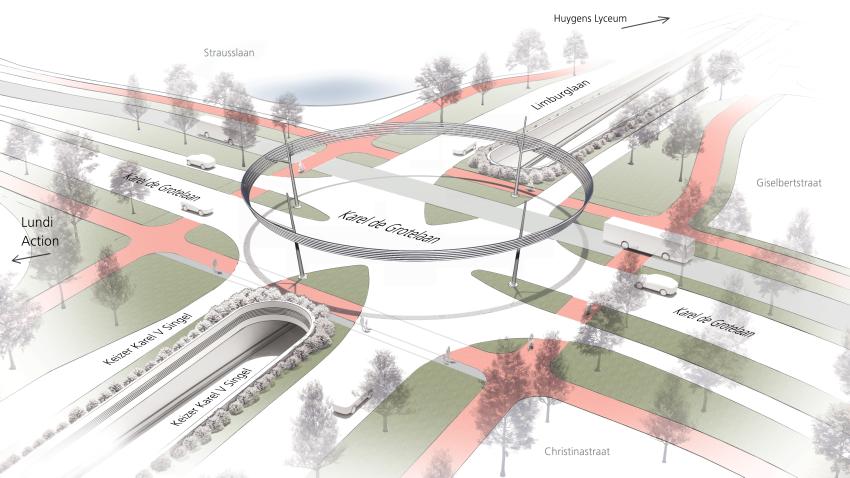 Op deze afbeelding is de Lichtring weergegeven. Deze bevindt zich op de kruising van de Karel de Grotelaan en de Limburglaan/Keizer Karel V Singel, klik voor een vergroting