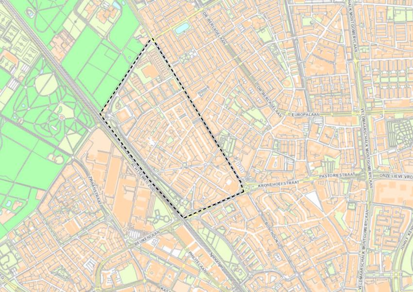 Plattegrond met Woensel-West (tussen Marconilaan, Boschdijk en Achtseweg-Zuid)