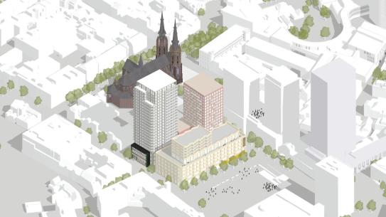 Deze visual geeft een toekomstbeeld van Stadhuisplein en omgeving, klik voor een vergroting