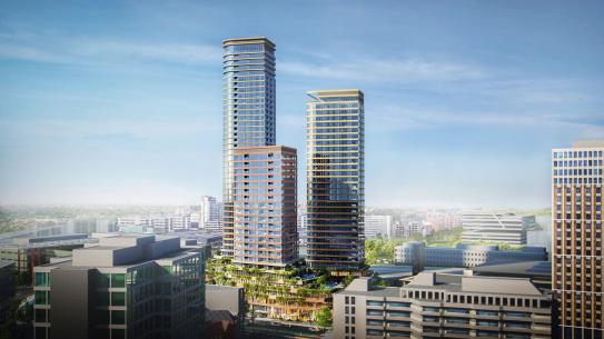 Skyline District E vanaf Groene toren, klik voor een vergroting