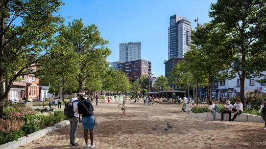 Op deze afbeelding wordt het vernieuwde Wilhelminaplein weergegeven, klik voor een vergroting