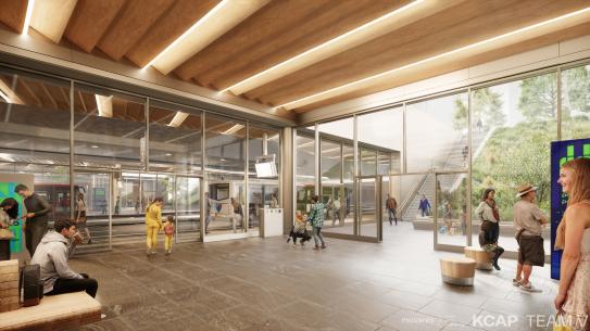 Visual impressie van de wachtruimte bij het busstation. Bron: Movares, KCAP, TEAM V, klik voor een vergroting