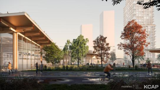 Visual impressie van het station vanaf de Fellenoord. Bron: Movares, KCAP, TEAM V, klik voor een vergroting