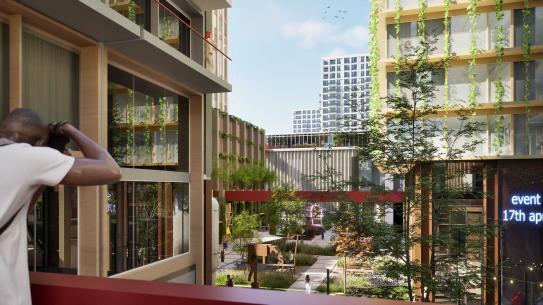 impressie van het nieuwe Koelhuisdistrict vanuit Digital Twin, klik voor een vergroting