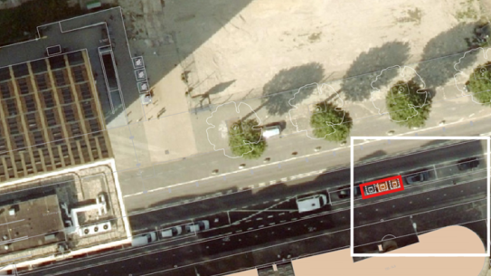 luchtfoto van de Stationsweg met daarop de tijdelijke locatie voor ondergrondse afvalcontainers, klik voor een vergroting