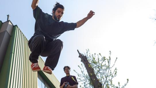 Op deze afbeelding staat een freerunner van King of Castle Garden weergegeven, klik voor een vergroting