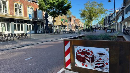 Foto Kruisstaat met plantenbak als verkeersmaatregel, klik voor een vergroting