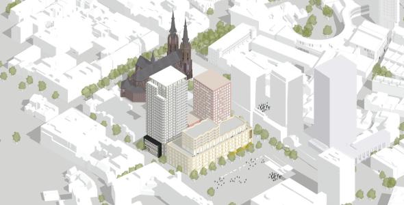 Deze visual geeft een toekomstbeeld van Stadhuisplein en omgeving.
