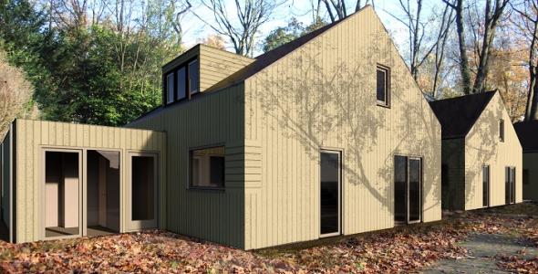 Deze afbeelding geeft een beeld van de toekomstige huizen in Schuttersbosch