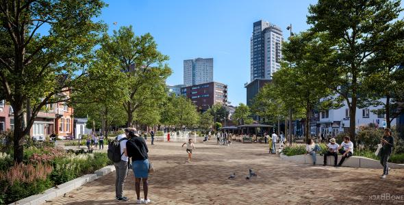 Op deze afbeelding wordt het vernieuwde Wilhelminaplein weergegeven.