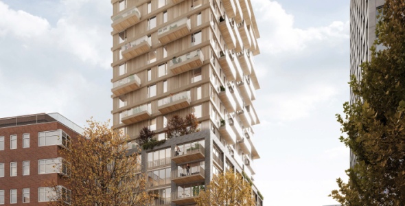 Op deze afbeelding wordt het ontwerp van de woontoren weergegeven.