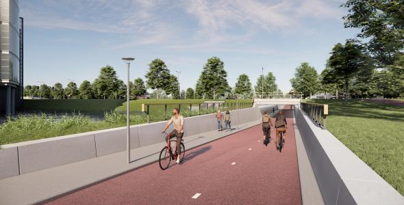 Deze afbeelding geeft een impressie van het toekomstige fietspad.