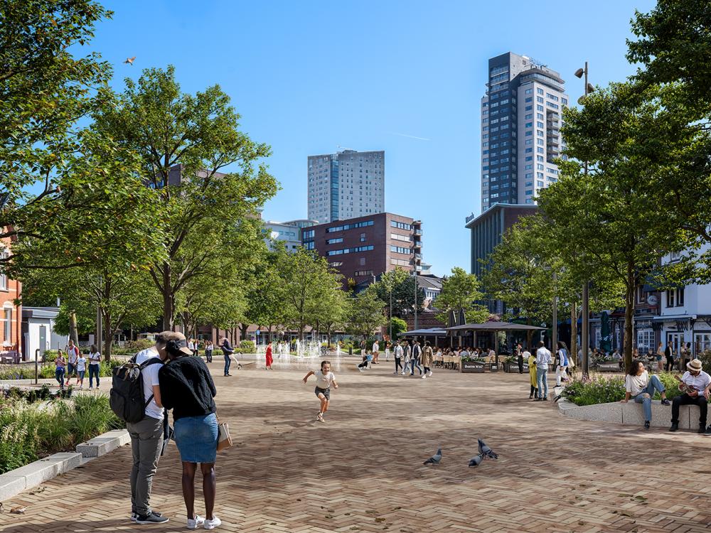 Op deze afbeelding wordt het vernieuwde Wilhelminaplein weergegeven.