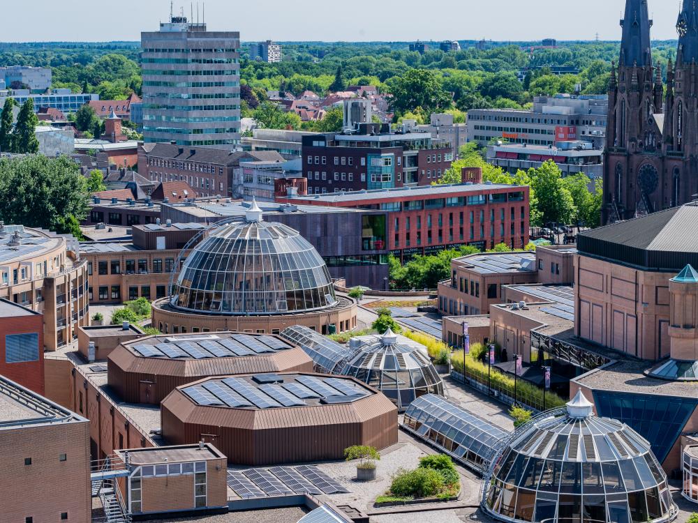De binnenstad van Eindhoven staat weergegeven op deze afbeelding.