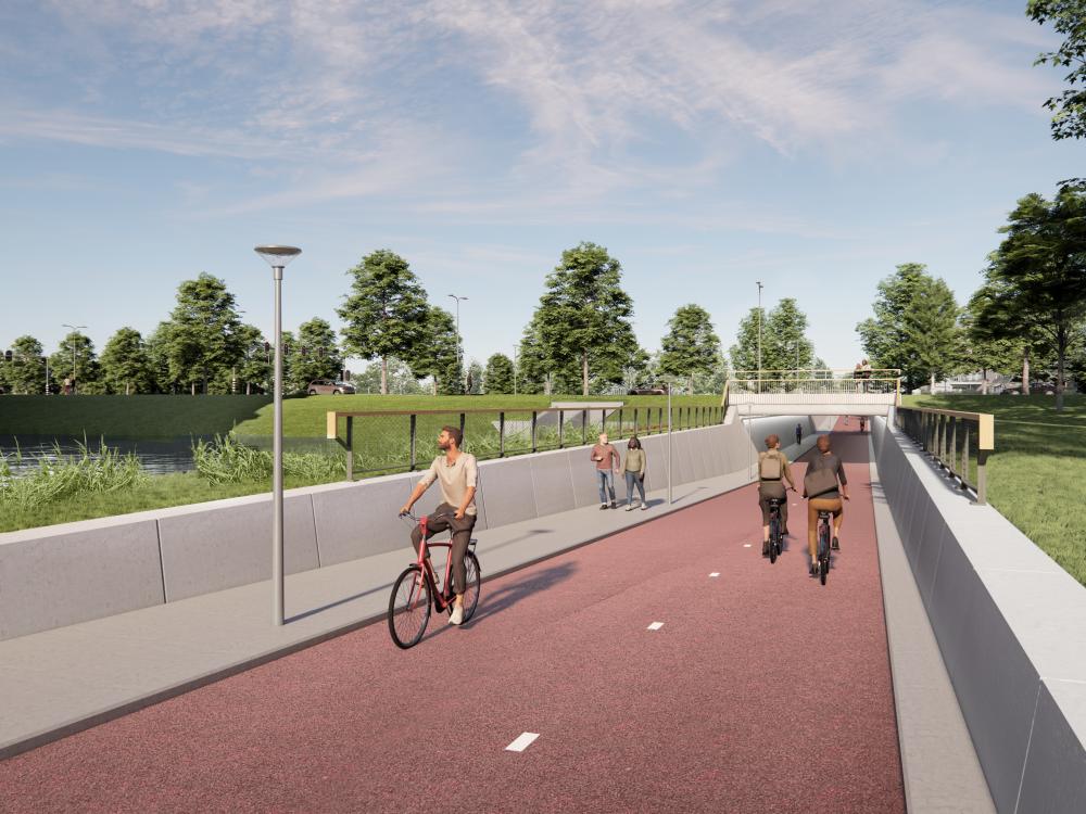 Deze afbeelding geeft een impressie van het toekomstige fietspad.